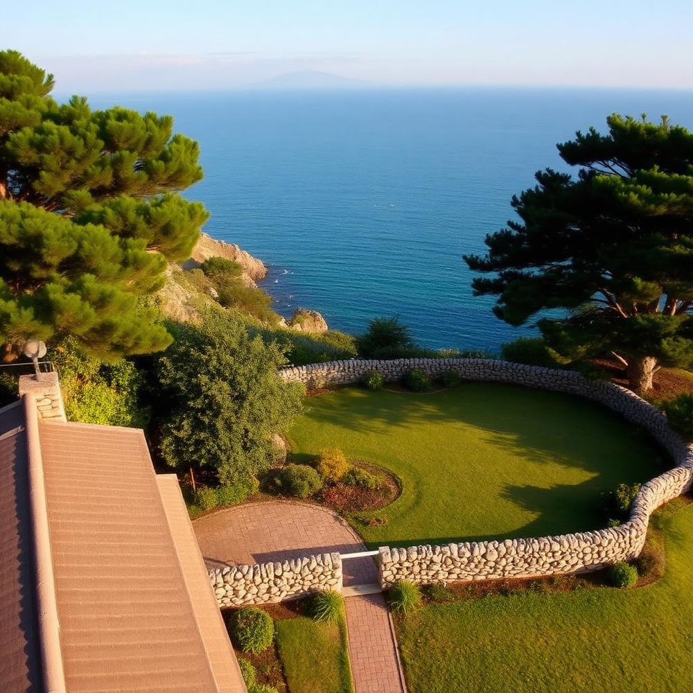 Vue aérienne d'une propriété du Cotentin face à la mer